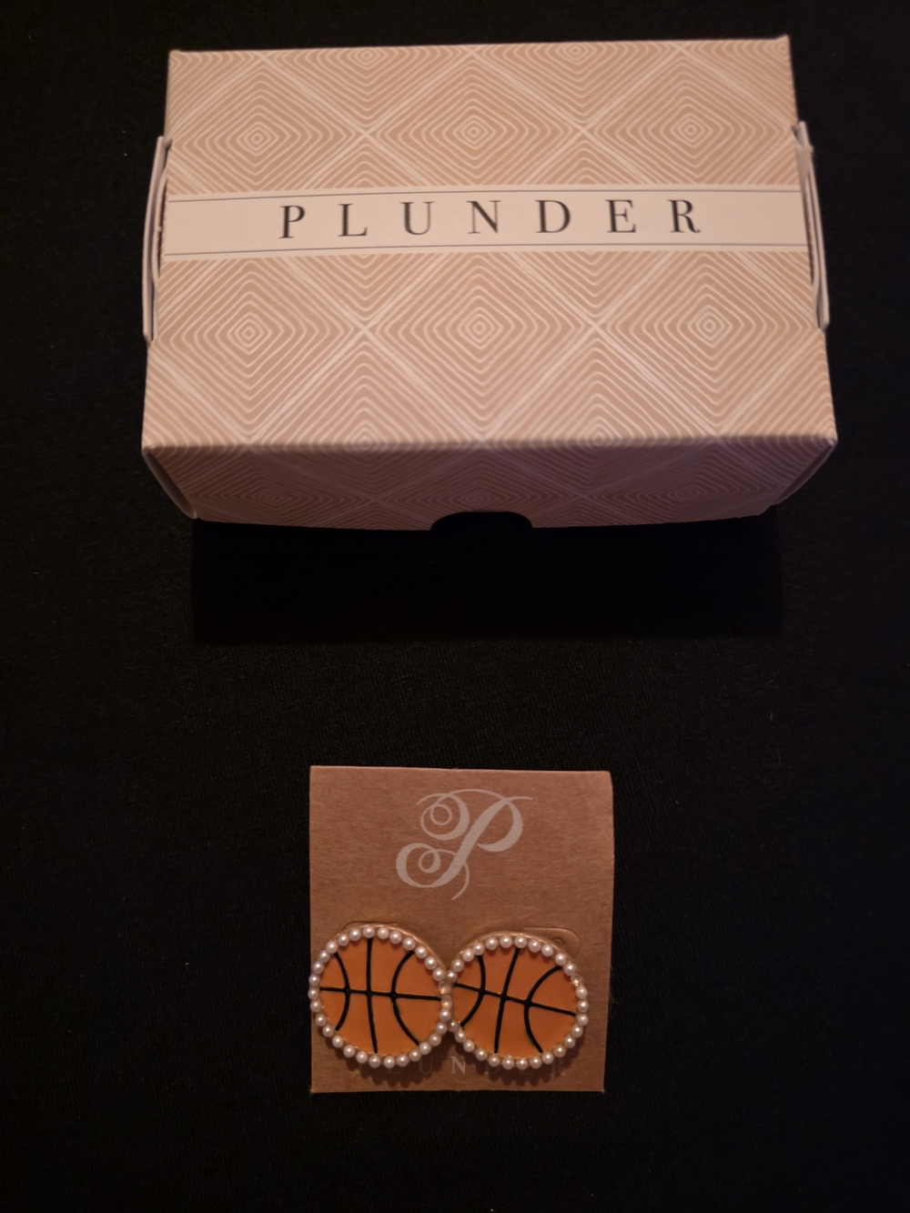 Plunder Orange Basketball Pearl Trim Stud Earrings